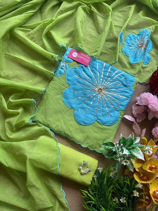 Mul Chanderi combination appliqué patch work with gotta suit set