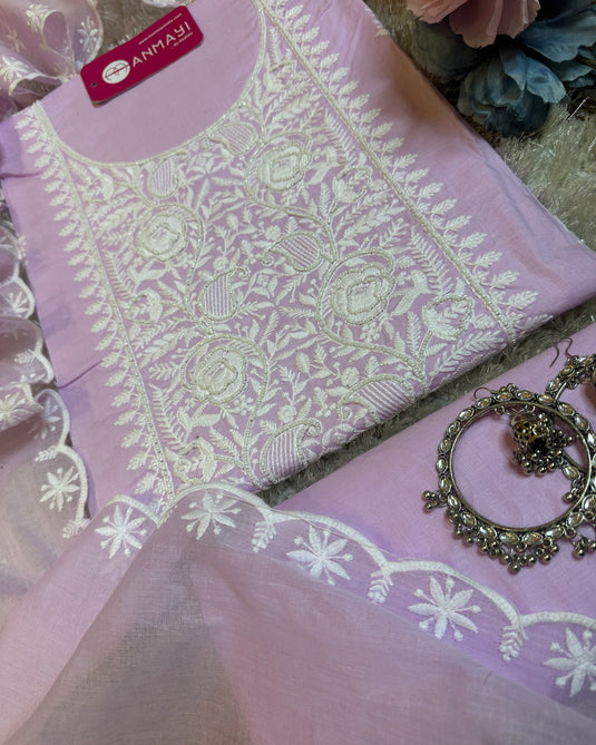 Cotton Chikankari pearl neck pastel shade suit set