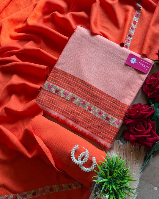 Kullu weaves merino wool coloured border suit set