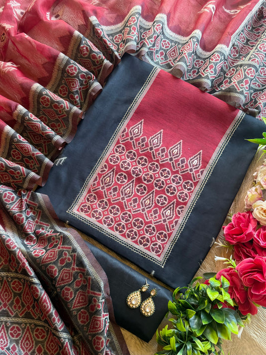 Chanderi silk boho print pita highlights suit set