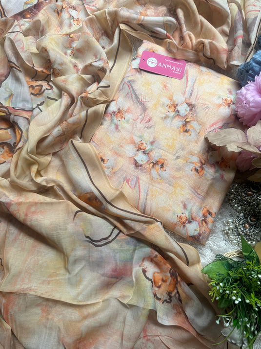 Scatter floral 5 meters floral alpine wool suit with Muslin Dupatta