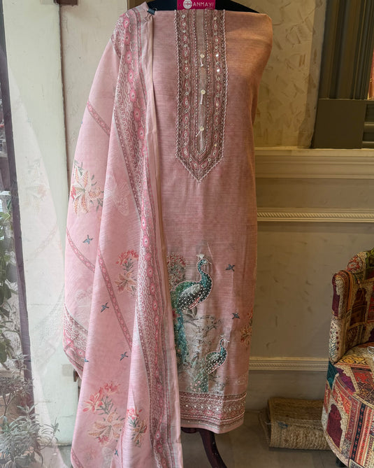Shimmer Linens with highlighted digital peacocks