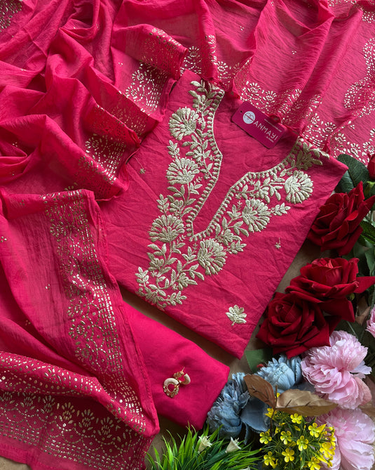 Pita work festive look Mul chanderi suit set