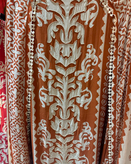 Pure muslin panel print suit with pearl details