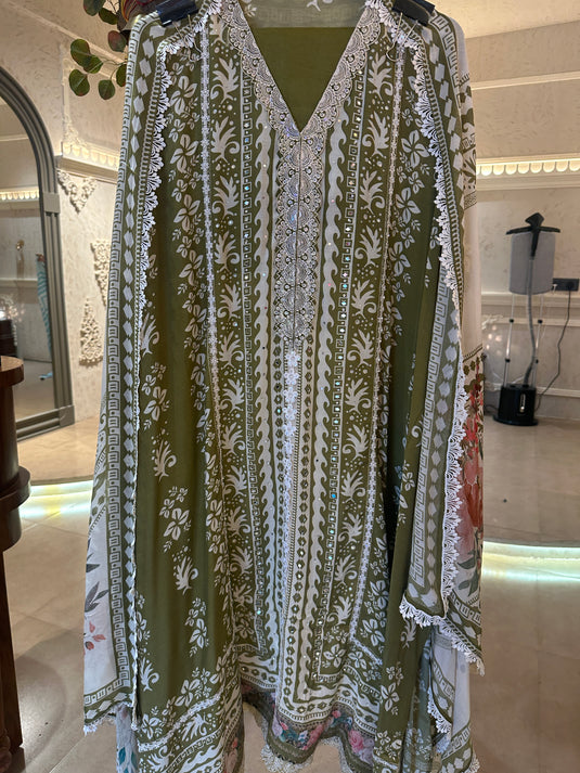 Panel print pure muslin mirror work suit