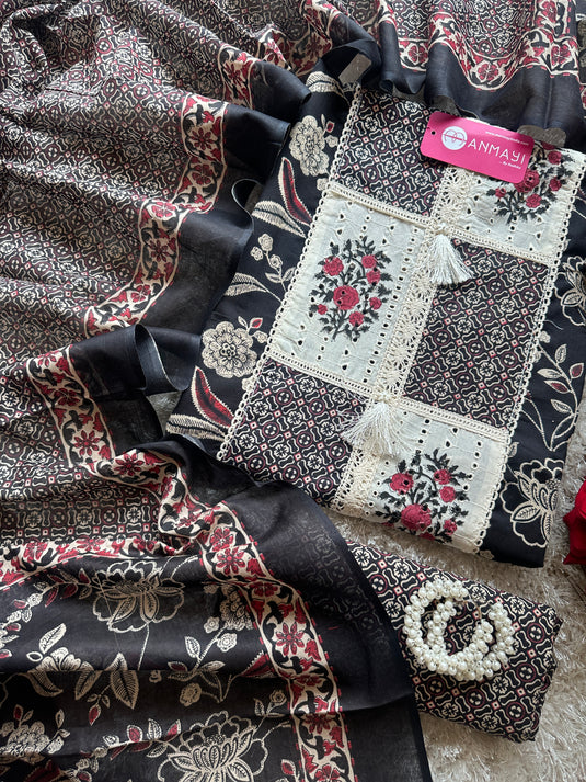 Hakooba block print neck printed cotton suit set