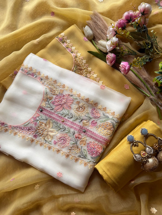 Pastel Chiffon pastel aari embroidered suit set
