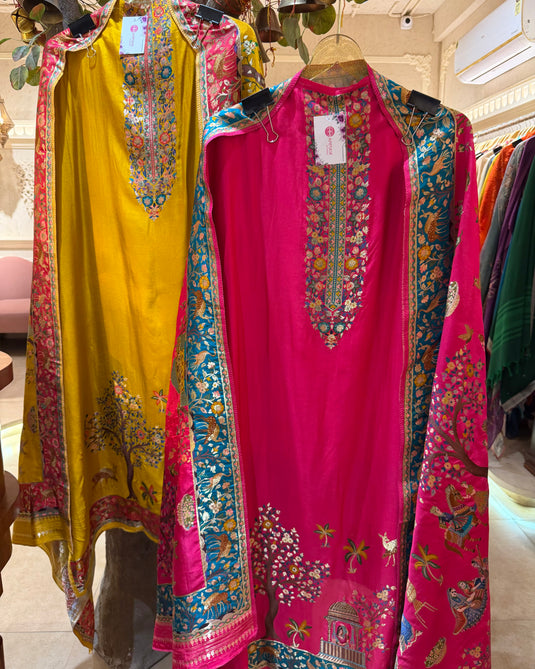 Jamawar weaving pure silk suit set