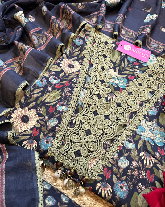 Dark floral pure cottons patterned suit set