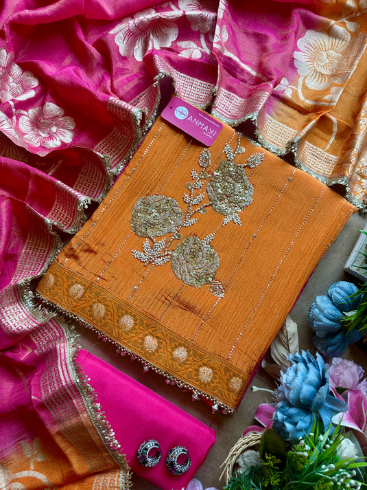 Ombré crushed tissue zardosi work suit set