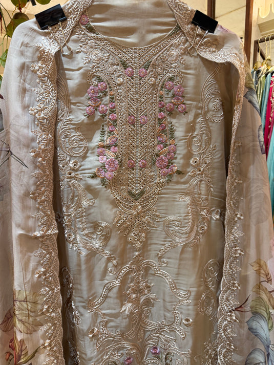 Earthy shade pakistani pure organza suit set