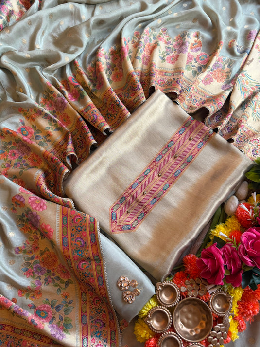 Gold Sage jamawar silk suit set