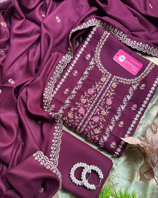 Machine Embroidered Pakistani Pure Pashmina Suits