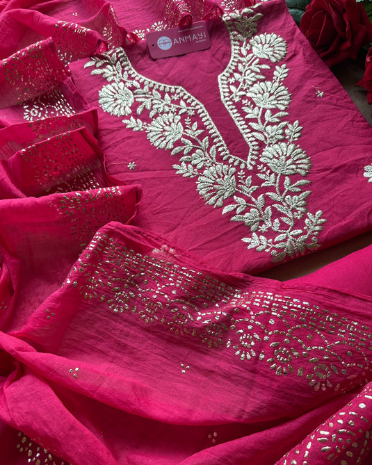 Pita work festive look Mul chanderi suit set