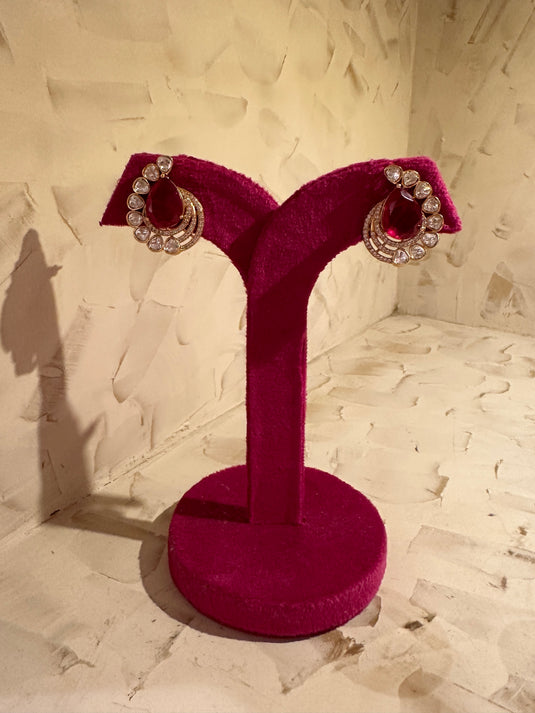 Coloured stone kundan phool earrings