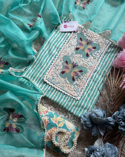Butterfly motif printed cambric cotton suit set