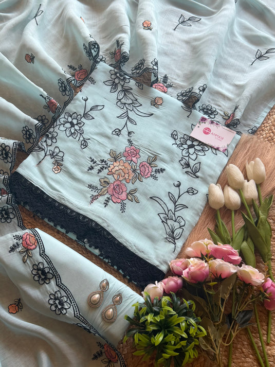 Black rose Mul cotton jaal work suit set