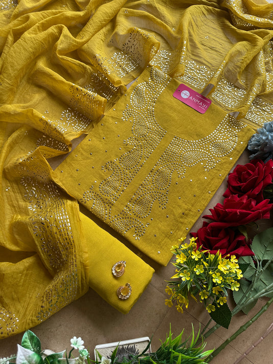 Ambi mukaish work mul Chanderi suit set