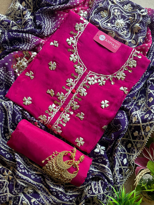 Hand Embellished gotta work with Bandhani georgette embroidered dupatta