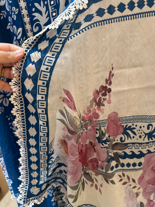 Panel print pure muslin mirror work suit