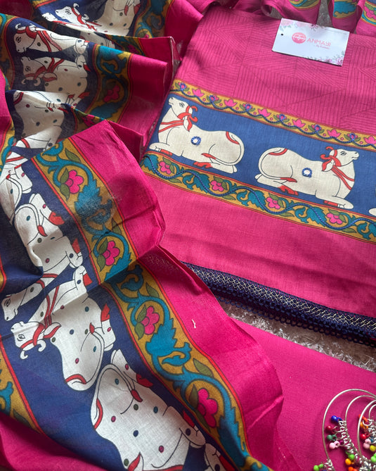 Pichwai print jaam cotton suit set with mirror highlights