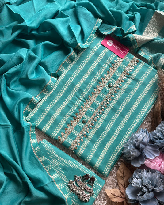 Printed pure cotton suit set with muslin dupatta