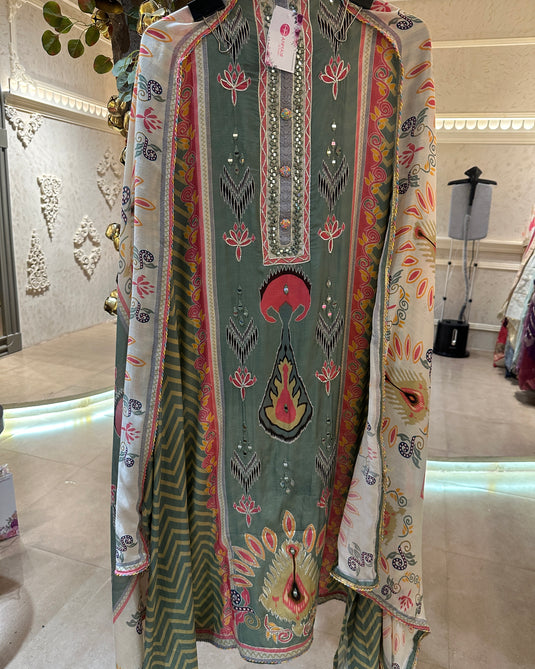 Assorted pure muslin digital print suit sets with highlights