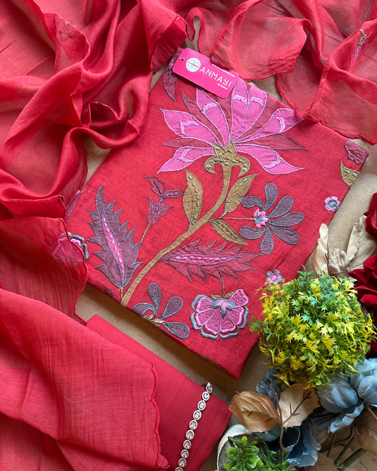 Appliqué work pure mul suit set