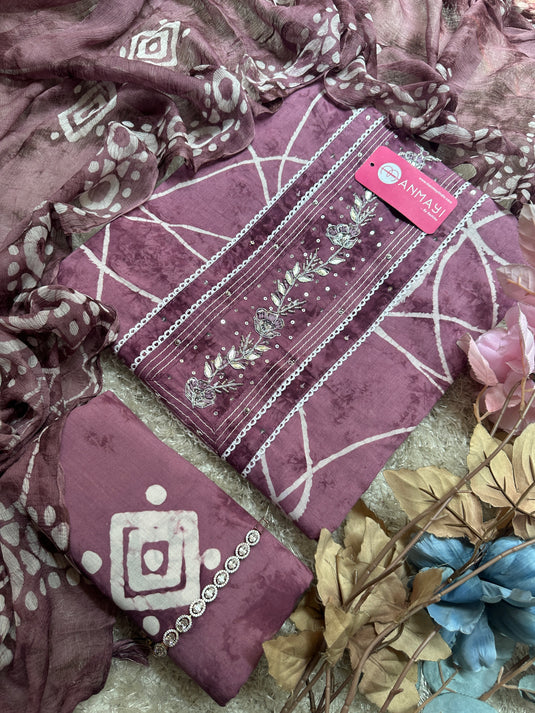 Thread batik pure cotton suit set with pure chiffon tassel dupatta