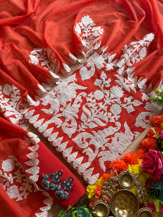 Patch work Mul Chanderi suit