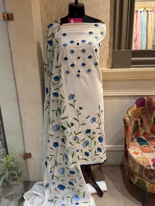 Machine ombre embroidered cotton suit set