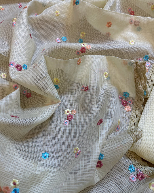Coloured Pearls neck Kota Doria suit with garden dupatta