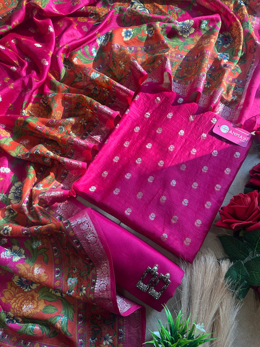 Pure silk banarasi booti suit set