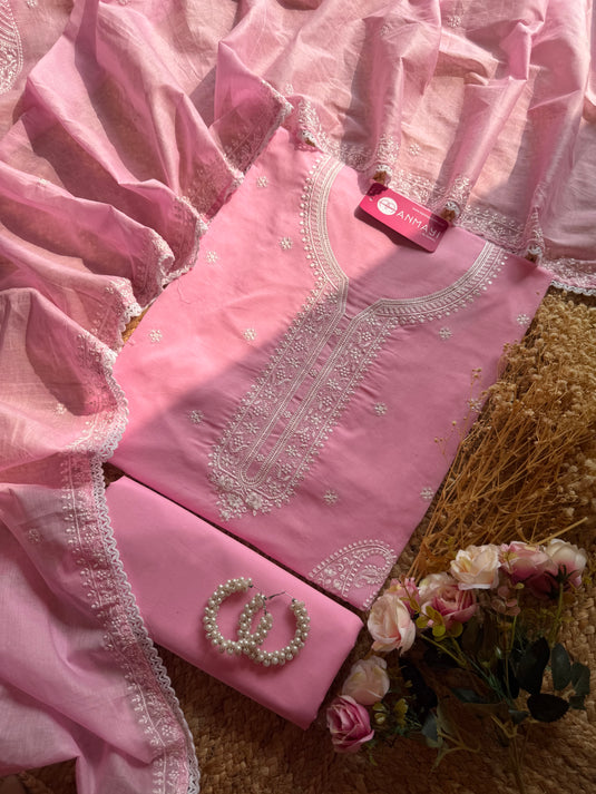 Pastel fine cotton Lucknawi work suit set