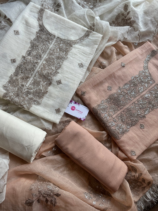 Mul Chanderi zari dori work suit set