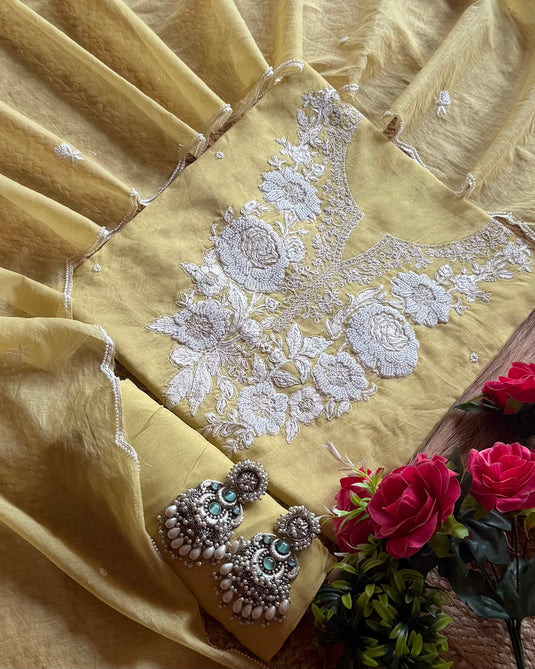 Fresh pearl flower mul chanderi suit set