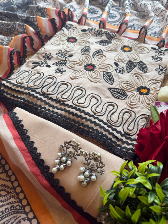 Mul Chanderi wool work suits set