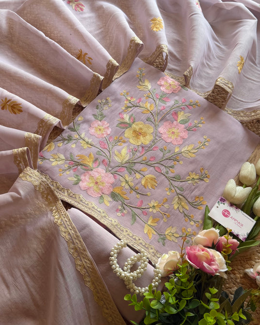 Kashmiri work Mul Chanderi suit set
