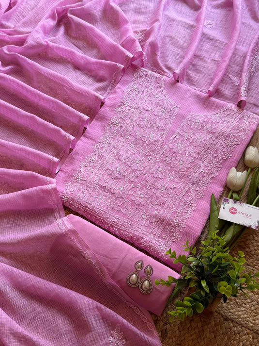 Pure Kota suit set with chikankari embroidery