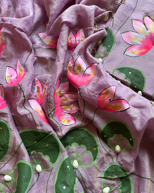 Handpaint Pichwai suit set with shells and lace details