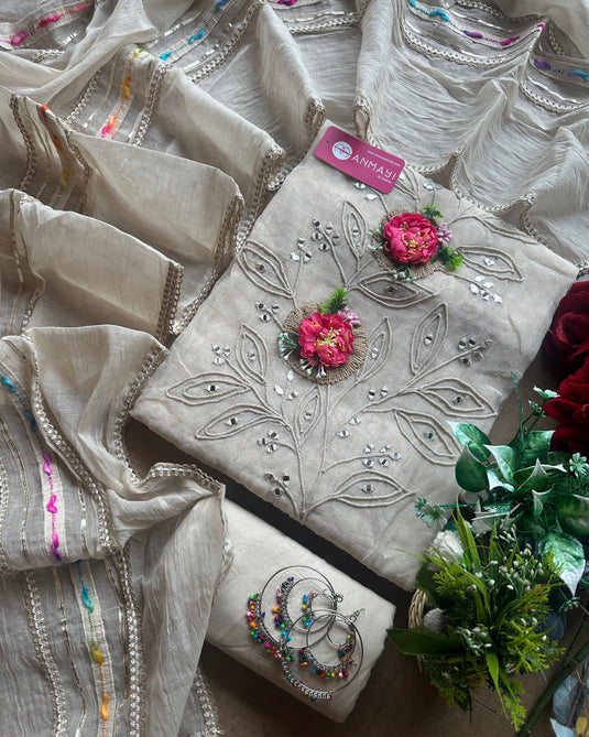 Cotton jute 3D boho patterned suit set