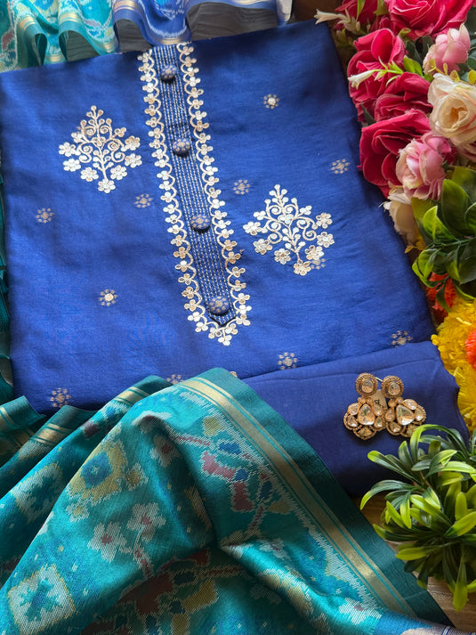 Tussar silk buttoned pita work suit set