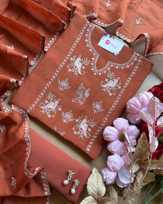 Panel bird garden embroidered pure mul suits