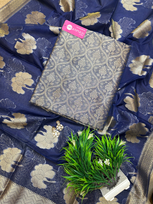 Pure brocade silk suit set with banarasi organza dupatta