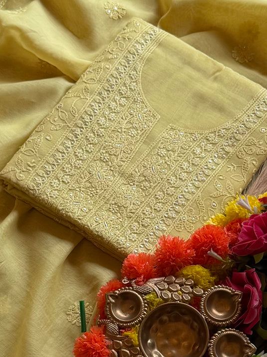 Jaali effect Chikan work pure Mul suit set