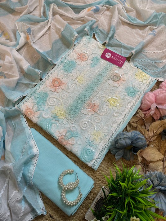 Shaded 3 D Panel pastel cotton suit set