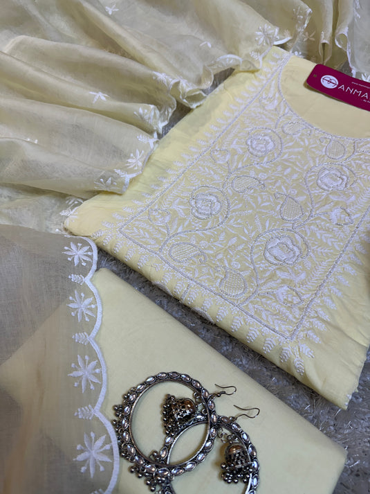 Cotton Chikankari pearl neck pastel shade suit set