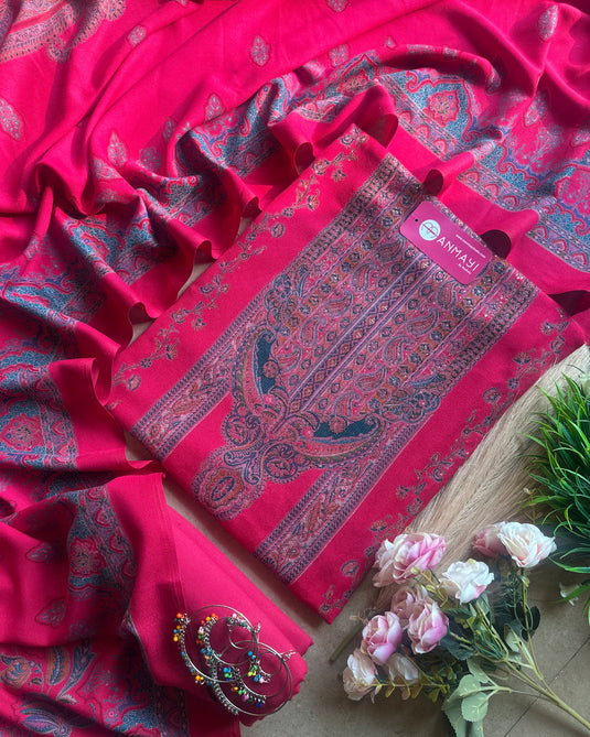 Pakistani soft spun pashmina suit set with numaish work
