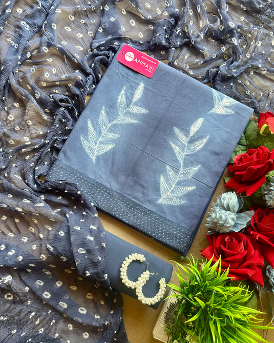 Shibori print pure cotton suit set with Bandhani chiffon dupatta