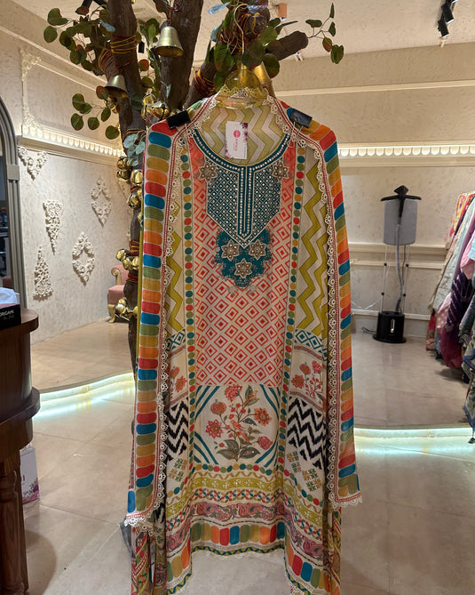 Assorted pure muslin digital print suit sets with highlights